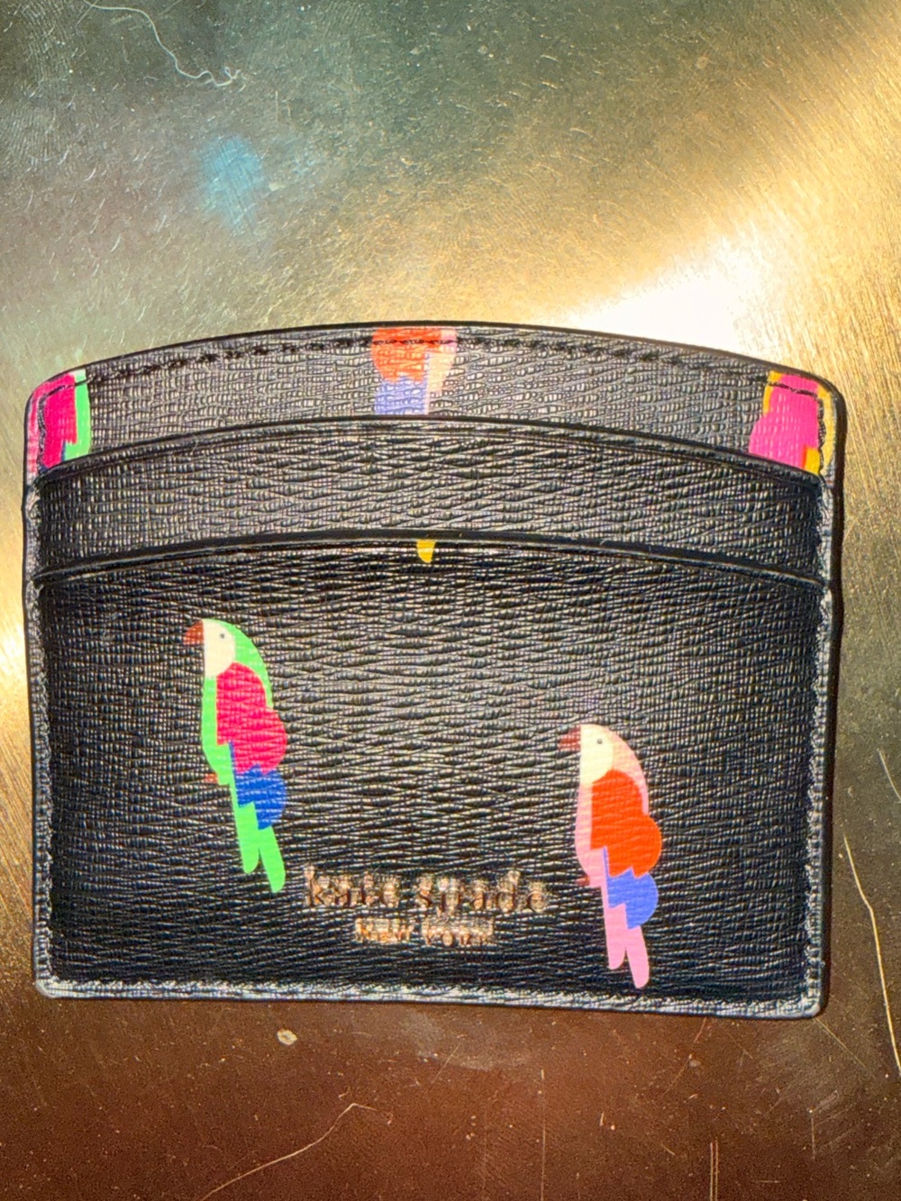 kate spade Black Parrot Card Holder with Multicolor Birds